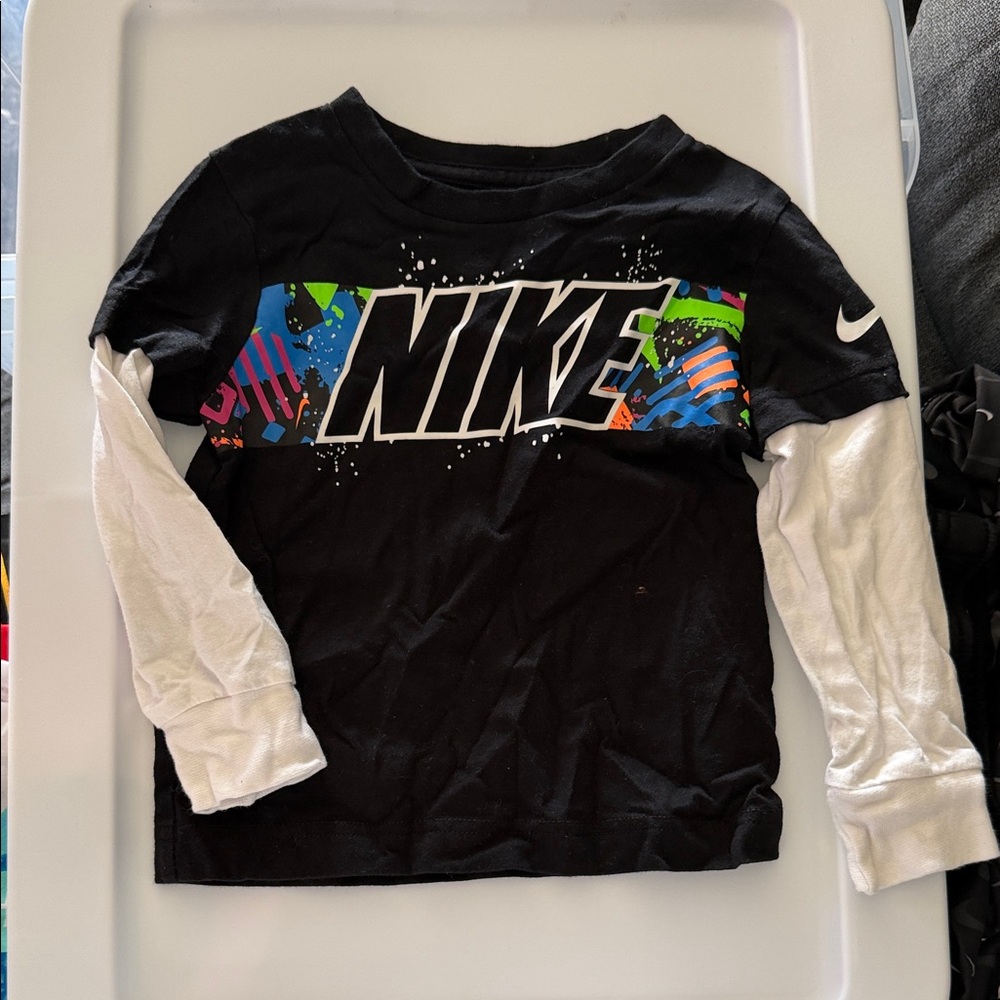 Nike Kids Black and White Long Sleeve Tee with Colorful Graphics